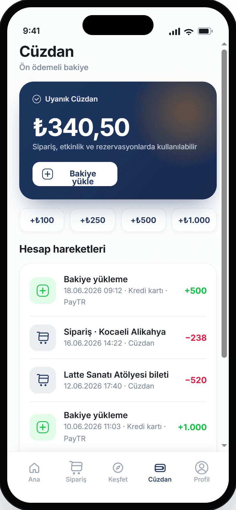 Uyanık Kütüphane uygulamasının cüzdan ekranı